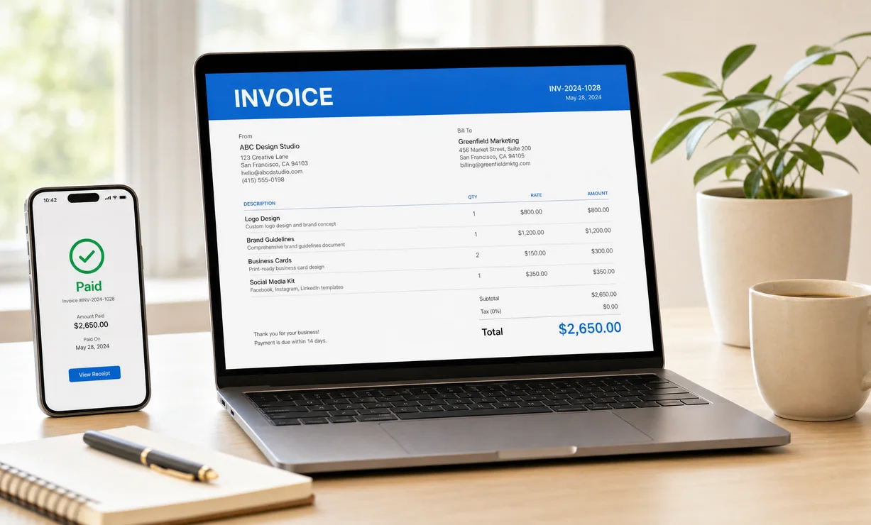 Invoice preview on a laptop