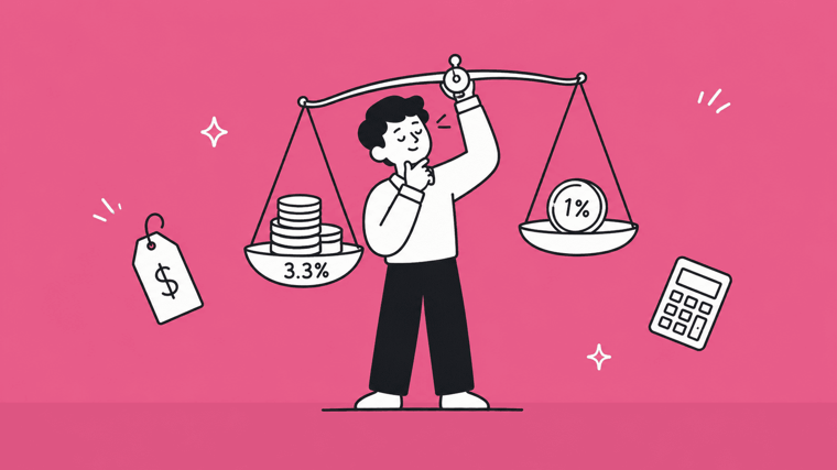 Illustration comparing payment gateway transaction fees in Sri Lanka on a balance scale