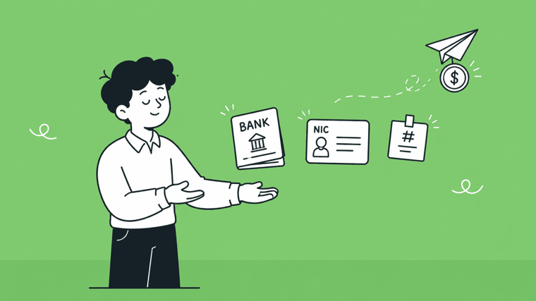 Requirements to receive international payments in Sri Lanka including a verified bank account and NIC for KYC