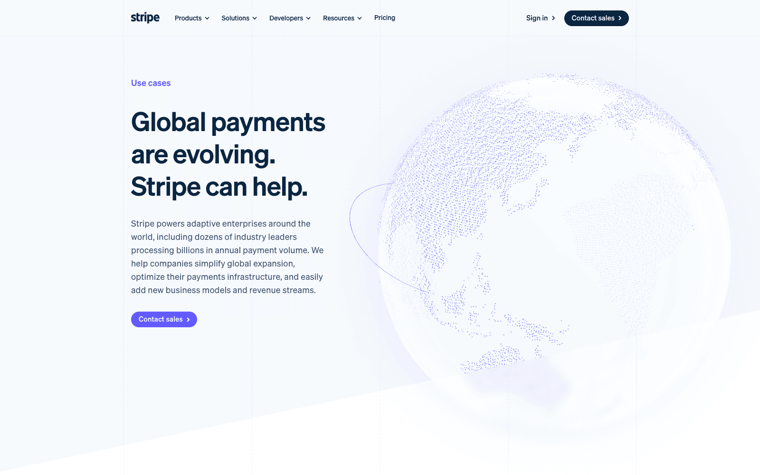 Stripe global payments use-case page
