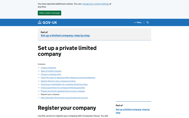 GOV.UK page for registering a UK limited company