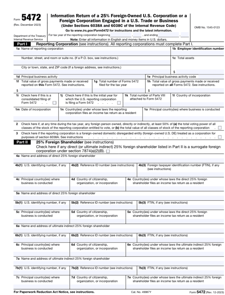 IRS Form 5472 for foreign-owned US corporations
